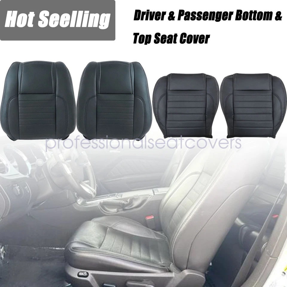 For 2010-2014 Ford Mustang Driver & Passenger Bottom & Top Leather Seat Cover - Image 2 of 4