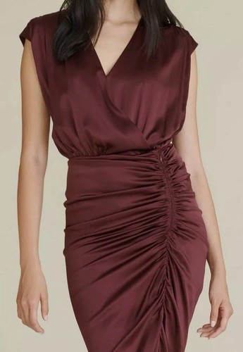 Veronica Beard Women's Purple Solid Casela Ruched Stretch-Silk Dress RRP $650 - Picture 2 of 6