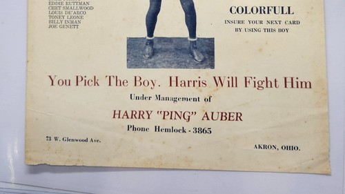 1930 Sensational Sammy Harris Boxing Promotional Poster Broadside 9 x 12 - Picture 6 of 9