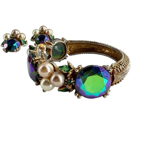 HAR Emaille Pfau Aurora Borealis Glassteine Perlen Clamper Armband Ohrringe - Bild 8 von 12