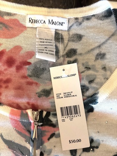 Rebecca Malone Womns XL Floral Zip Front Lightweight Cardigan Sweater Career NWT - Picture 5 of 7