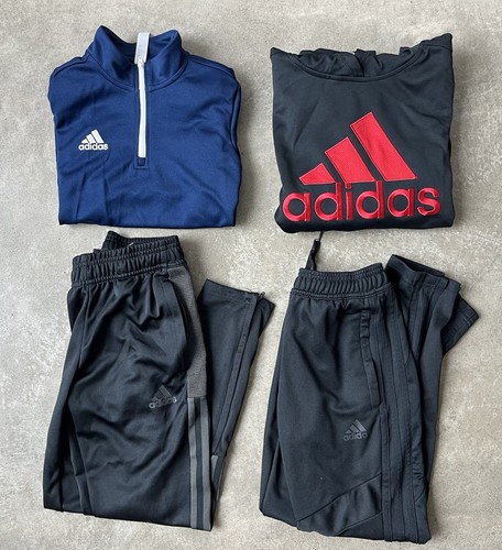 LOT (4) Adidas Boys M 9-10 Sportswear Hoodie Black Trio 15 Track Pants Soccer