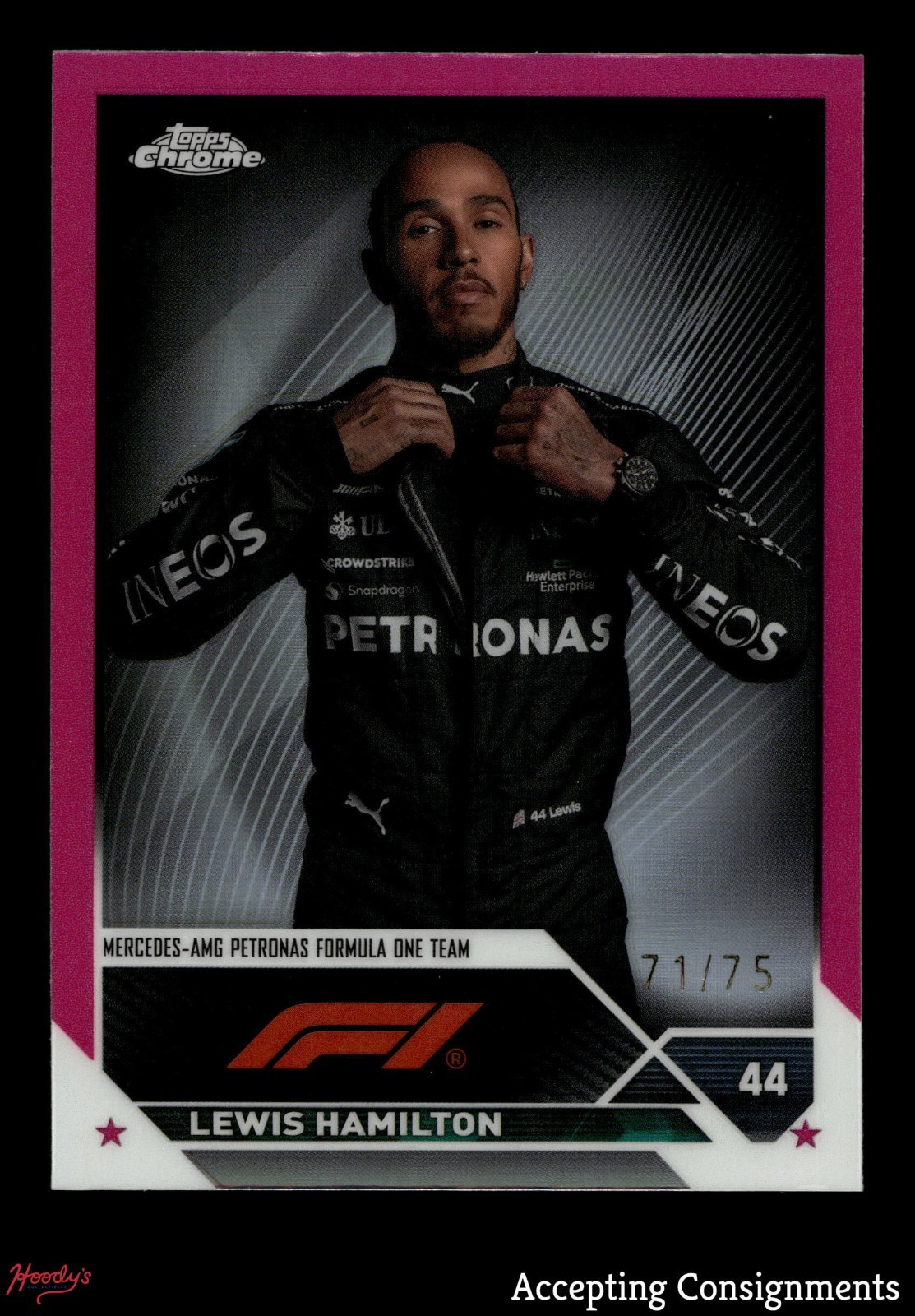 2023 Topps Chrome Formula 1 Pink Refractor #21 Lewis Hamilton 71/75 MERCEDES