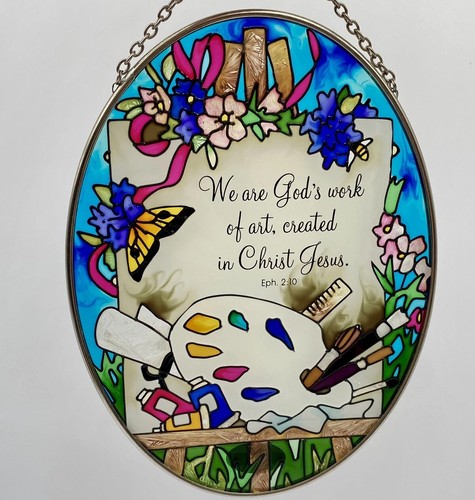 Joan Baker Designs Stained Glass Suncatcher Hand Painted We Are God's Work Verse - Picture 6 of 6