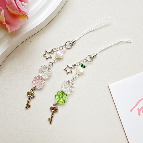Sweet Four Leaf Clovers Beaded Phone Charm Cute Exquisite Keychain Pendant Gi-wa