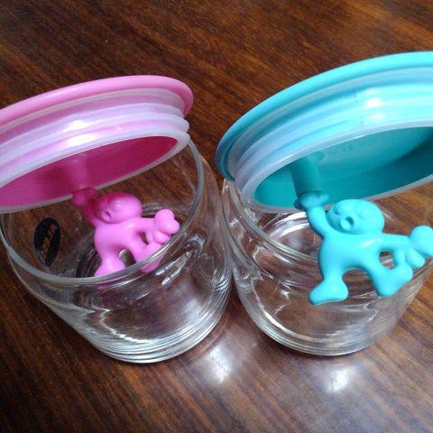 Alessi Gianni Glass Canister Set Pink & Blue 700ml Italy Mattia Di Rosa Design - Picture 3 of 9