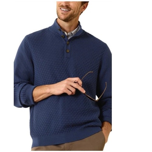 TOMMY BAHAMA Mens Sweater Sandbar Textured Henley Sweater Navy Blue Knit sz L - Picture 16 of 16