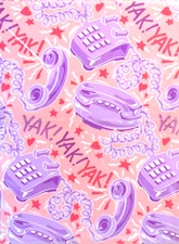 VINTAGE YAK! YAK! YAK! PINK PURPLE TELEPHONES GIFT WRAP WRAPPING PAPER 4 SHEETS