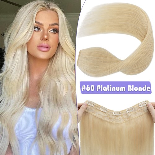 One Piece U-Shape 100% Remy Human Hair Extensions Clip In 3/4 Full Head Weft Icy - Picture 27 of 37