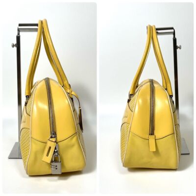 PRADA Bowling Bag Yellow Leather Women's y2k Used from Japan