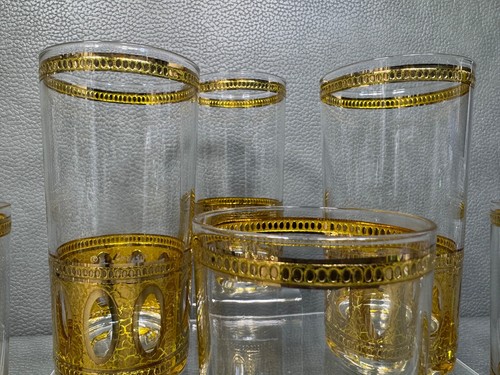 Set of 6 MCM Culver 22kt Gold Antigua Highball Glasses Barware - Picture 5 of 11