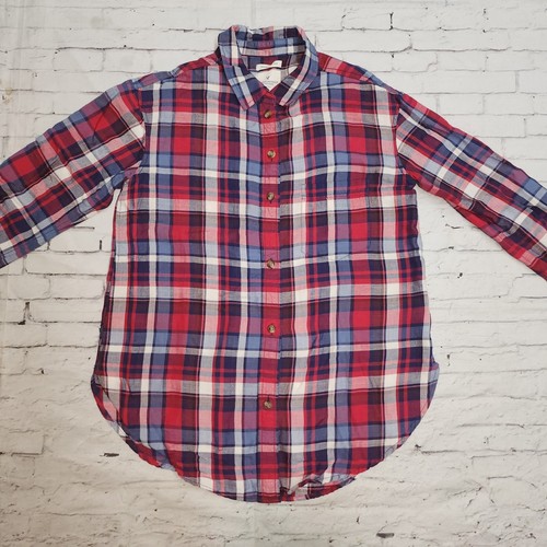 American Eagle Shirt Mens Small Button Up Tartan Plaid Red Blue Viscoe Blend - Picture 2 of 24