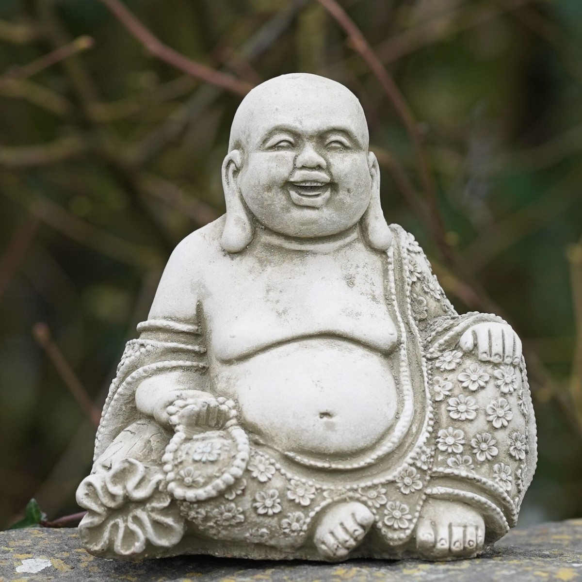 Laughing Buddha Stone Statue | Monk Oriental Garden Outdoor