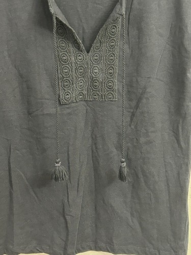 Chelsea & Theodore Womens Top Organic Cotton Boxy Embroidered Tassel Navy Blue S - Picture 11 of 13