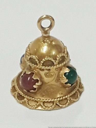 Vintage 18K Gold Grün Blau Chalcedon Karneol Sim Opal Glocke Charm Anhänger - Bild 4 von 6