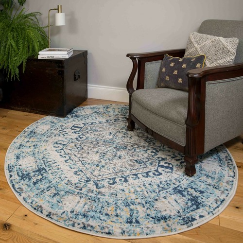 Navy Blue Distressed Hallway Runner Rug Transitional Small Large Living Room Rug - Picture 5 of 14