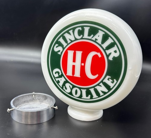 SINCLAIR H-C GASOLINE 8" Milk Glass Mini Gas Pump Globe - Picture 5 of 18