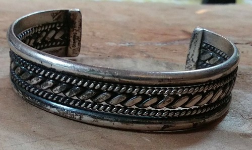 Vintage Signed Navajo Sterling Silver Cable Cuff Bracelet Michael Taho 34.3g - Picture 1 of 10