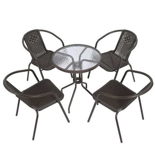Garden Outdoor Bistro Set/Table/Chair Round Glass Table Rattan Effect Chair Cafe - Picture 10 of 13