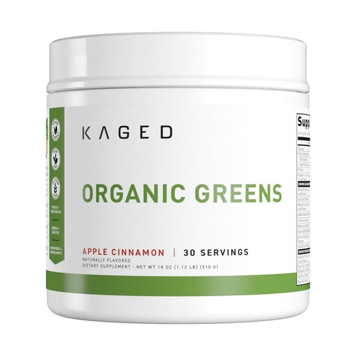 Kaged Organic Greens Superfood Powder Outlive100 Apple Cinnamon Supergreens A...