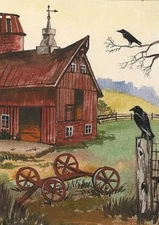 PRINT OF PAINTING 5x7 CROW RYTA BARN FOLK ART HALLOWEEN haunted farm landscape