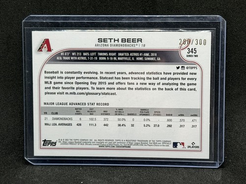 2022 Topps Series 2 Seth Beer Rookie Advanced Stats /300 RC Diamondbacks - Picture 2 of 2
