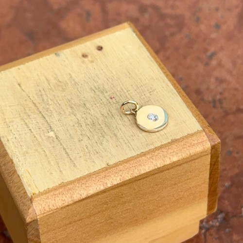 14K Yellow Gold Solid Genuine Flush Diamond Disc Round Pendant Charm 9mm GIFT - Picture 3 of 10