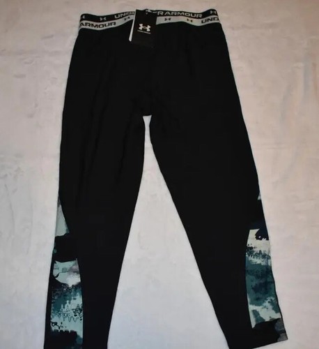 Under Armour Girls' HeatGear Printed Ankle Crop Small 1366857 002 Black/Teal NWT - Picture 2 of 3