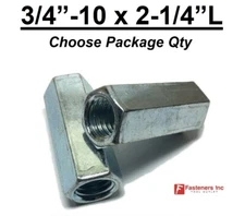 3/4"-10 x W1" x L 2-1/4" Coarse Grade A Hex Threaded Rod Coupling Nut Zinc