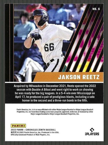 2022 Jakson Reetz Panini Chronicles Zenith Red Rookie 192/199 - Brewers - Picture 2 of 2