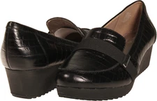 Easy Spirit Kinga Womens Wedge Loafer Black LeatherUS Size 7.5 WIDE