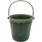 Vintage Fulper Pottery Faux Bois Green Glaze, Silverplate Ice Bucket c. 1922-28