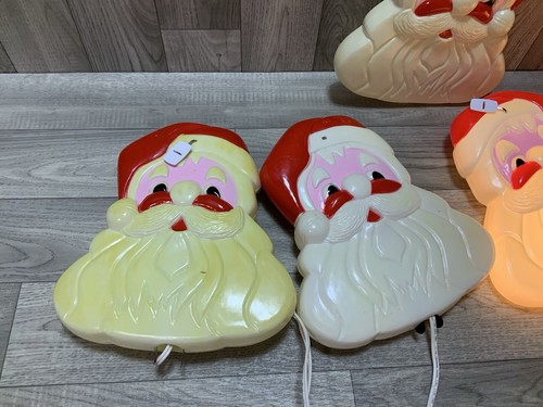 Vtg Blow Mold Plastic Santa Claus Face Head Hanging Wall Window Light 2 Side X6 - Picture 7 of 15