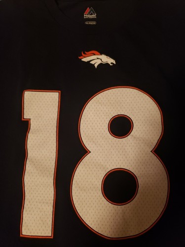 T-shirt Peyton Manning 18 Denver Broncos NFL Majestic blu navy giocatore taglia XL - Foto 3 di 6