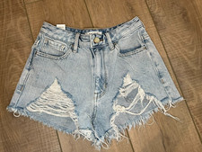 Pacsun High Rise Jean Shorts Festival Distressed Light Denim Cutoff size 25