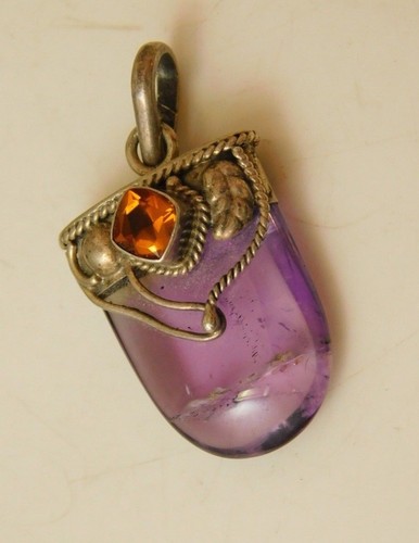 Artistico 925 Argento Sterling Violetto Viola Ametista Topazio Beige Ciondolo 1d - Foto 4 di 7