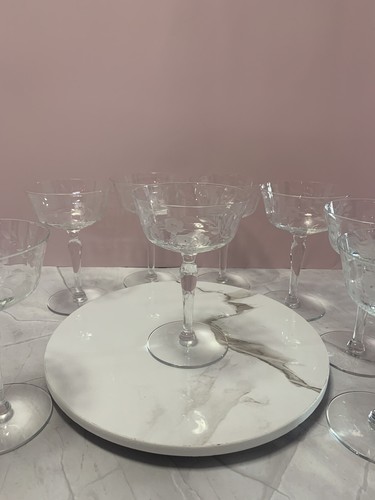Set di 8 occhiali alti champagne/Sherbet vintage 5 3/4"" incisi a fiori - Foto 3 di 18