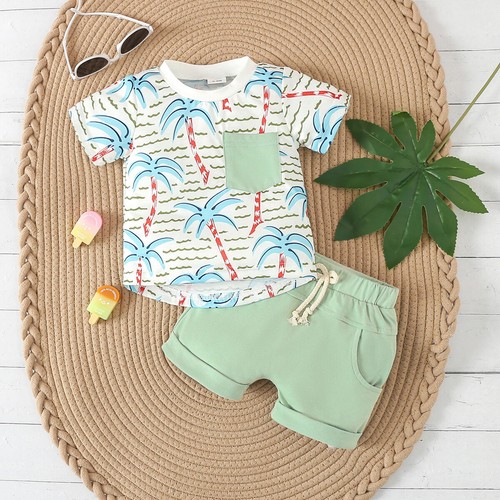 Baby Boys Clothes Set Cute Cartoon Print Top with Elastic Waistband Shorts - Picture 22 of 28