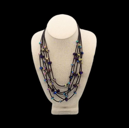 NWT Black Iridescent Czech Glass Five Strand Necklace 24" - Picture 2 of 7