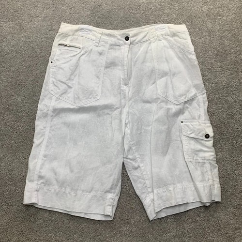 Chico's Shorts Women's 2.5 White 100% Linen Cargo Pocket Bermuda Preppy Beach - Picture 1 of 14