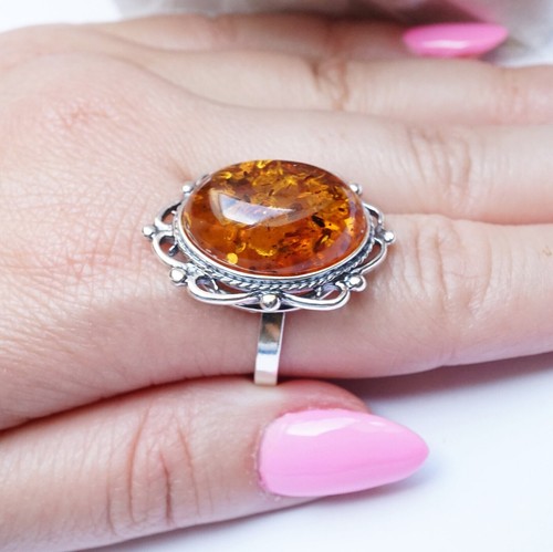 Baltic Amber Ring 925 Sterling Silver Handmade Ring Women Silver Beautiful Ring - Picture 2 of 11