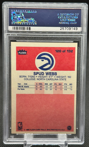 Fleer Basketball Spudd Webb Atlanta Hawks 1986 #120 PSA 8 casi nuevo-como nuevo - Imagen 2 de 2