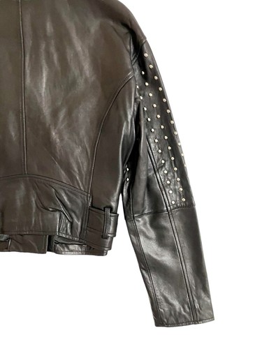 Bagatelle Black Leather Jacket  Belted Studded Moto Biker Asymmetrical SZ M New - Picture 15 of 19