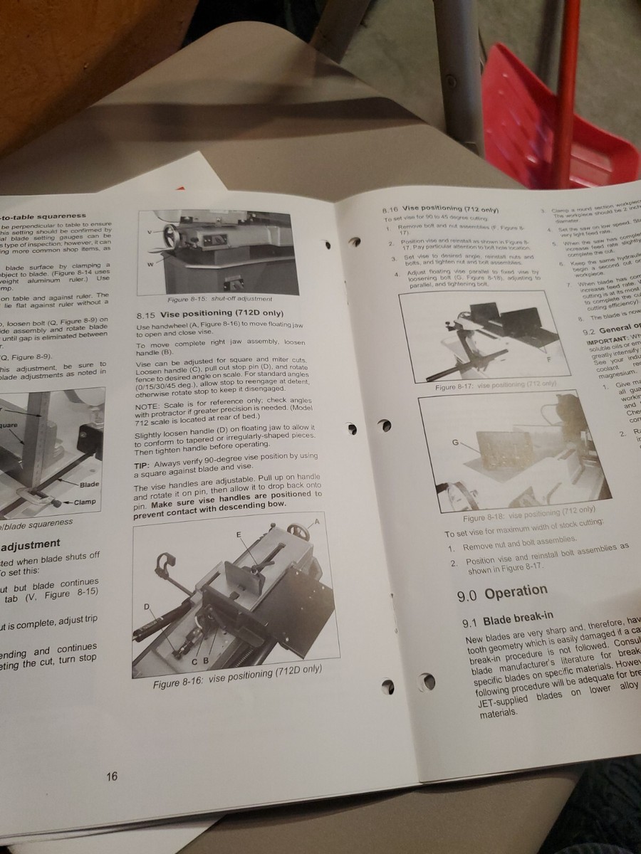 Yue712ページ Jet Band Saw Parts Manual HVBS-712 HVBS-712D Horizontal
