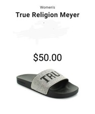 True Religion Women  s Meyer Bling Silver Black Slides Slippers 8 NWOT AA5 -13