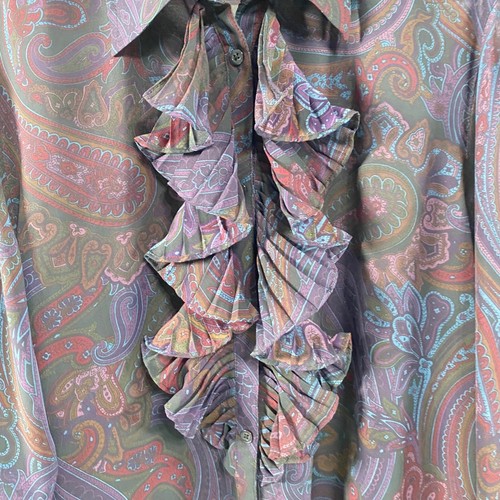 Lauren Ralph Lauren Womens Dark Paisley Ruffle Blouse L Purple LongSleeve Preppy - Picture 3 of 9