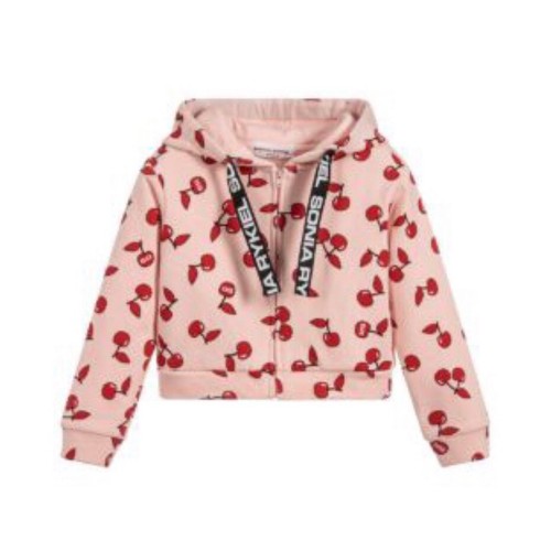 Sonia Rykiel Paris Girls Zip Up Hooded Pink  Sweatshirt Cherry Print Size 10-12 - Afbeelding 2 van 7