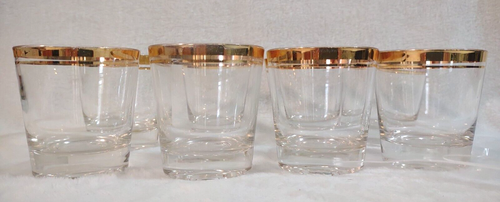 Pasabahce Old Fashioned Rocks Lowball Glasses Set of 8 Double Gold Rimmed - Picture 2 of 5