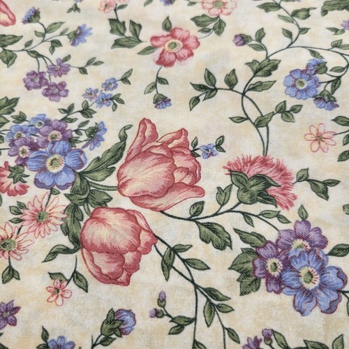 Cranston Floral Blue Green Pink Cotton Fabric Colorful 4 Yards x 44 Inches Wide - Picture 2 of 4