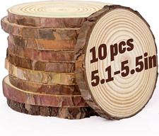 FUMILE Unfinished Natural Wood Slices 5.1-5.5 Inch, 10 PCS round Wooden Discs wi